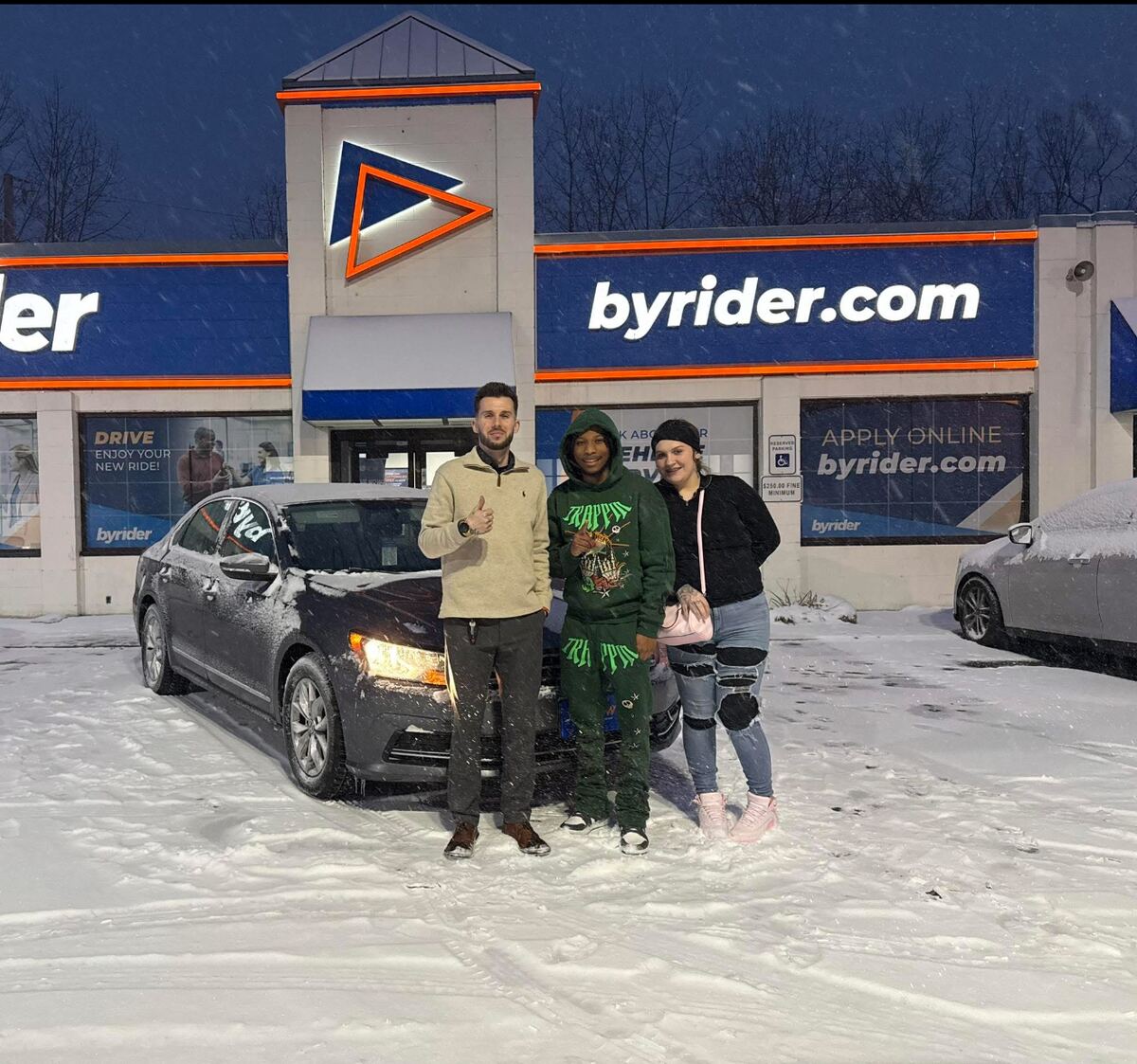 York with a customer in winter